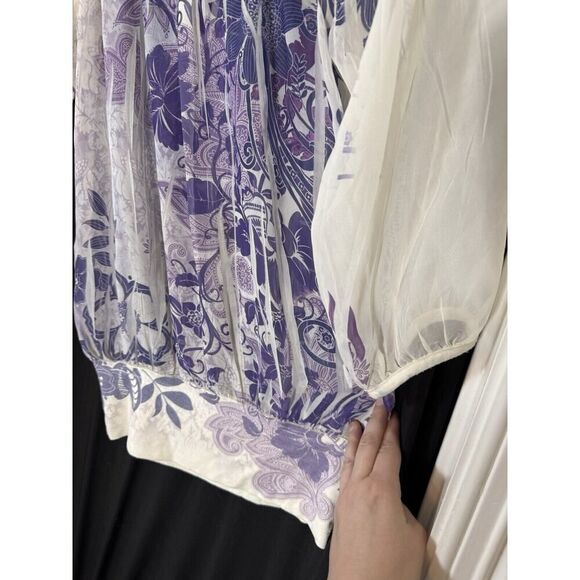 Vintage Fang Women's Blouse Ivory ‎ And Purple Short Sleeve Sheer M Y2K Fairy - Picture 5 of 6